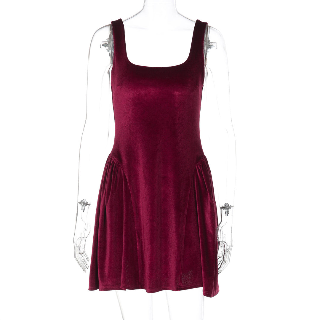 Damen Kurzkleid mit Quadrat-Ausschnitt und fließendem Rock Drune
