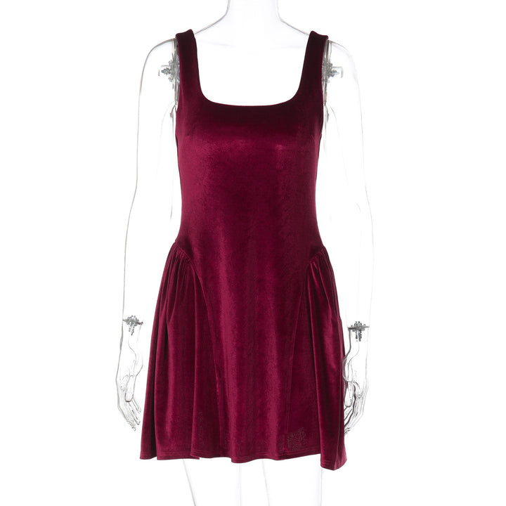 Damen Kurzkleid mit Quadrat-Ausschnitt und fließendem Rock Drune