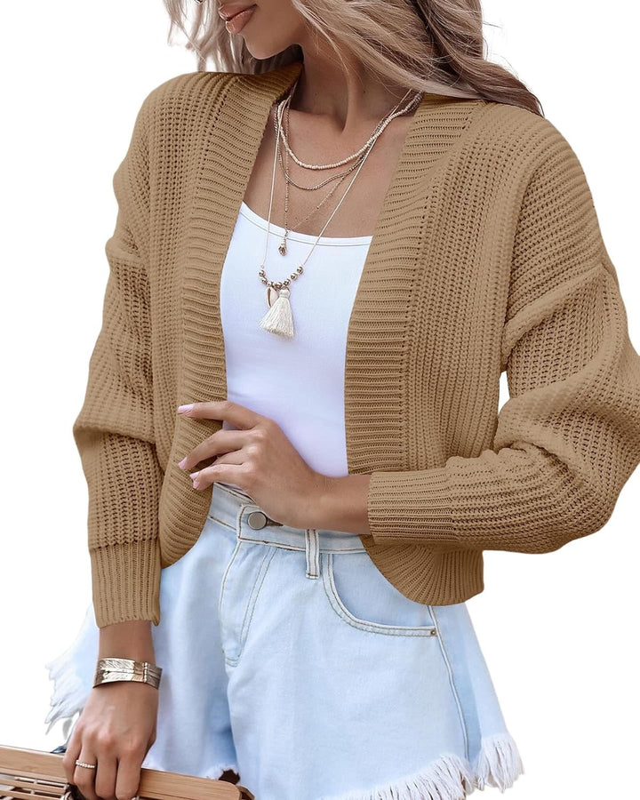 Damen lässiger Strickcardigan mit voluminösen Ärmeln und strukturierter Oberfläche Drune