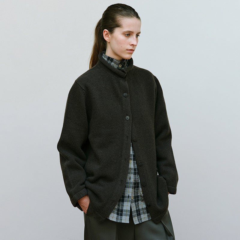Damen Wärmende Wolljacke mit Stehkragen Drune