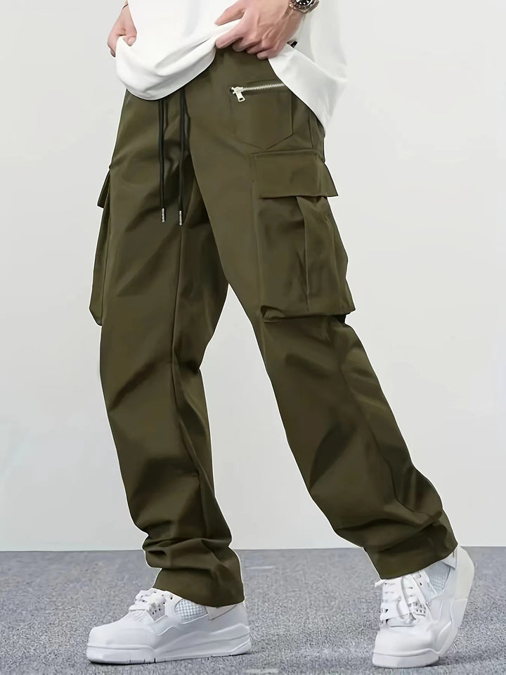 Herren weite Utility-Cargohose mit Tunnelzugbund, Multifunktionstaschen & Reißverschlusstasche Drune