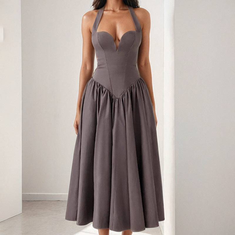 Damen Hochwertiges Abendkleid mit tiefem Herz-Ausschnitt und voluminösem Rock Drune