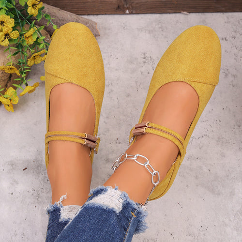 Damen nan flache Mary-Jane Ballerinas aus Veloursimitat mit elastischem Zierband und gepolsterter Komfortinnensohle Drune