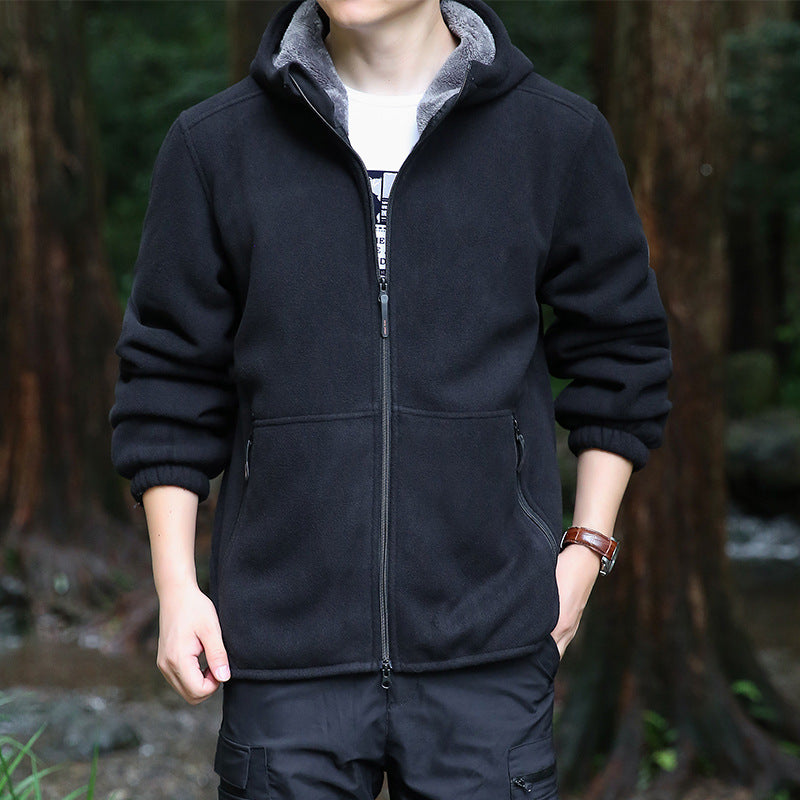 Herren Kapuzen-Fleecejacke mit Sherpa-Innenfutter, Zwei-Wege-Reißverschluss und windabweisender Front Drune
