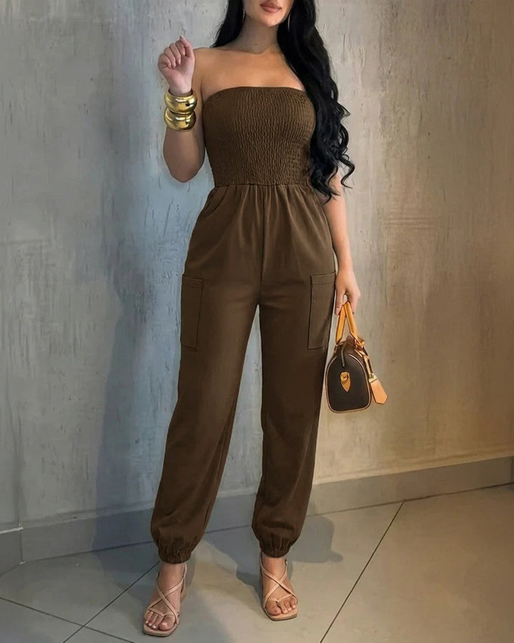 Damen Bequemes Jumpsuit mit schulterfreiem Design und praktischen Taschen Drune