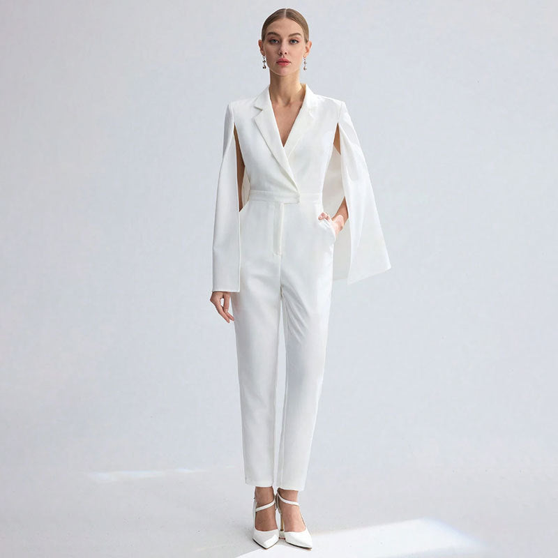 Damen Eleganter Jumpsuit mit Cape-Detail Drune