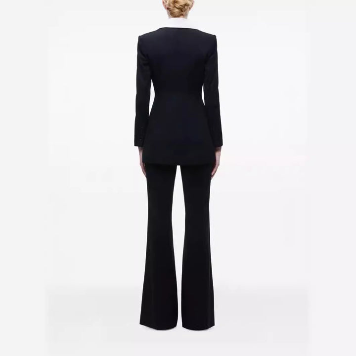 Damen Elegantes Zweiteiliges Smokingset mit kontrastierendem Schalkragen und ausgestellter Schlaghose Drune