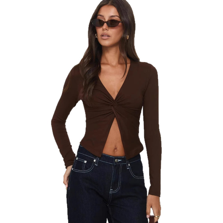 Damen Langarm-Top mit eleganter Wickeloptik Drune