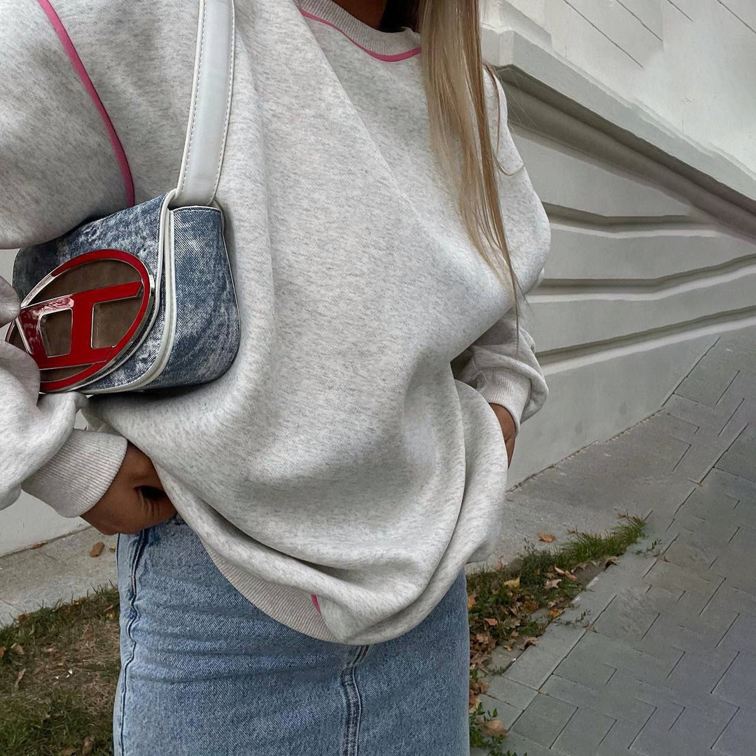 Damen Oversized Sweatshirt mit Kontrastnähten und lässigem Schnitt Drune