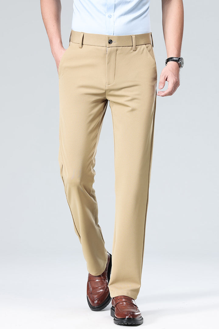 Herren Schlanke Business-Chinohose mit Stretch-Twill, Bügelfalte & verdeckten Reißverschlusstaschen Drune