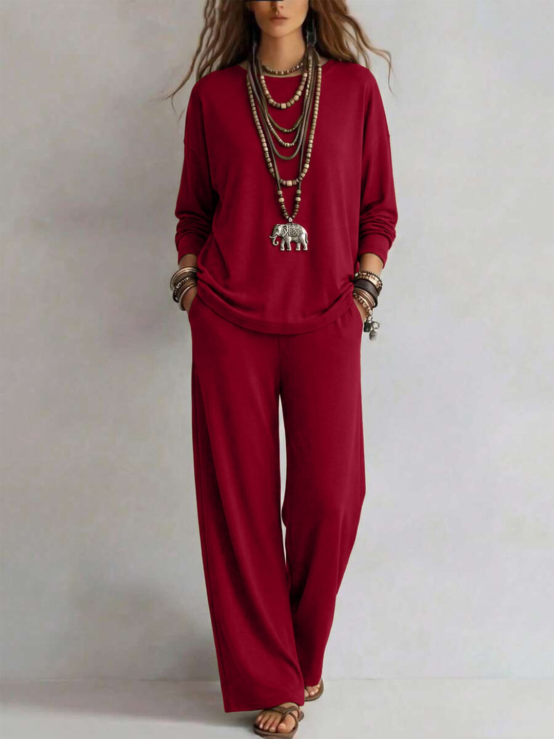 Damen Loungewear-Set mit weitem Bund und Oversize-Langarmshirt Drune