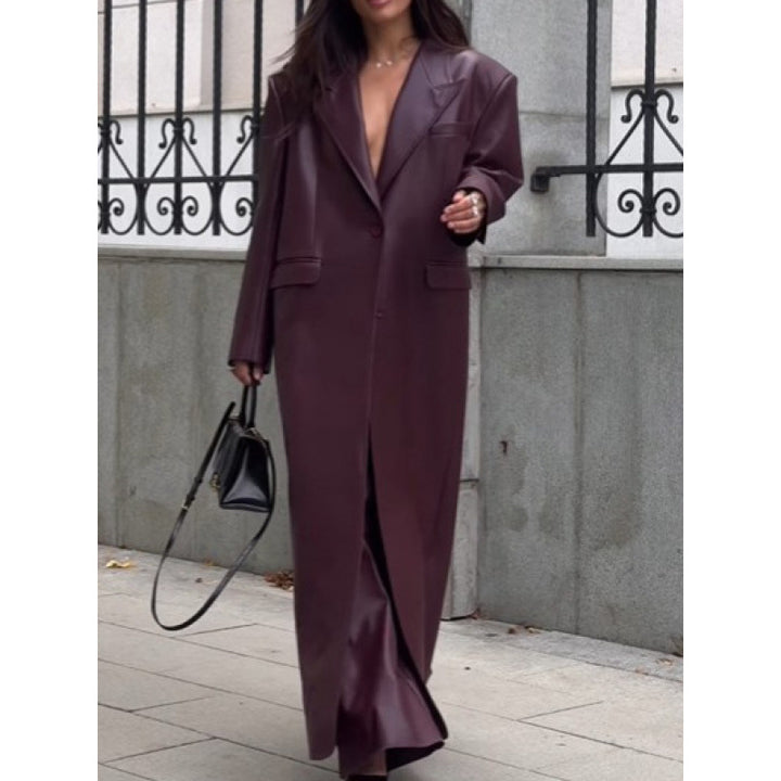 Damen Trenchcoat aus hochwertigem Kunstleder mit Taillengürtel Drune