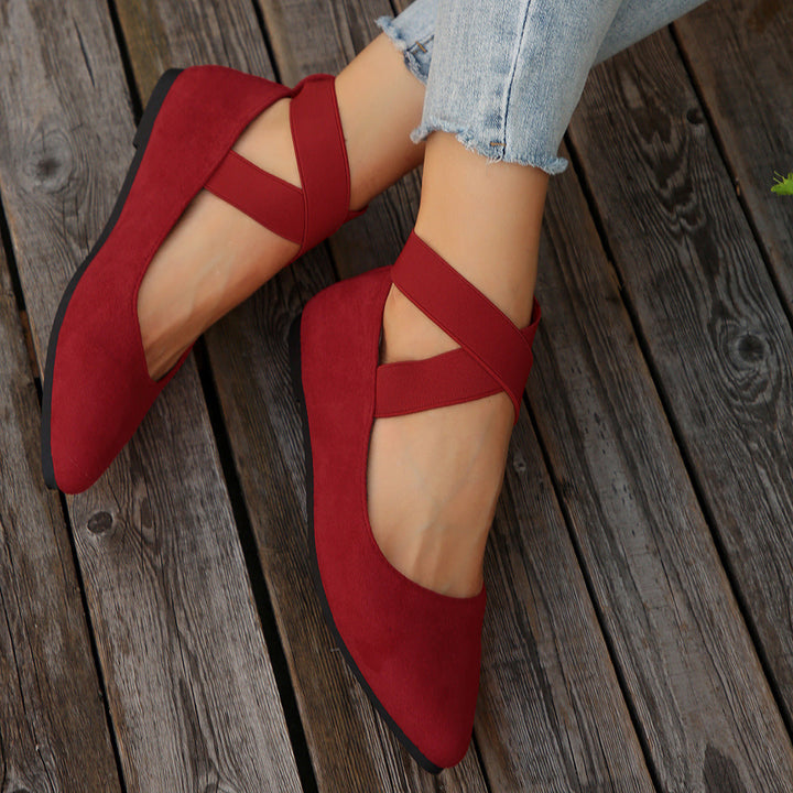 Damen elegante Ballerinas mit gekreuzten Riemen und weichem Obermaterial Drune