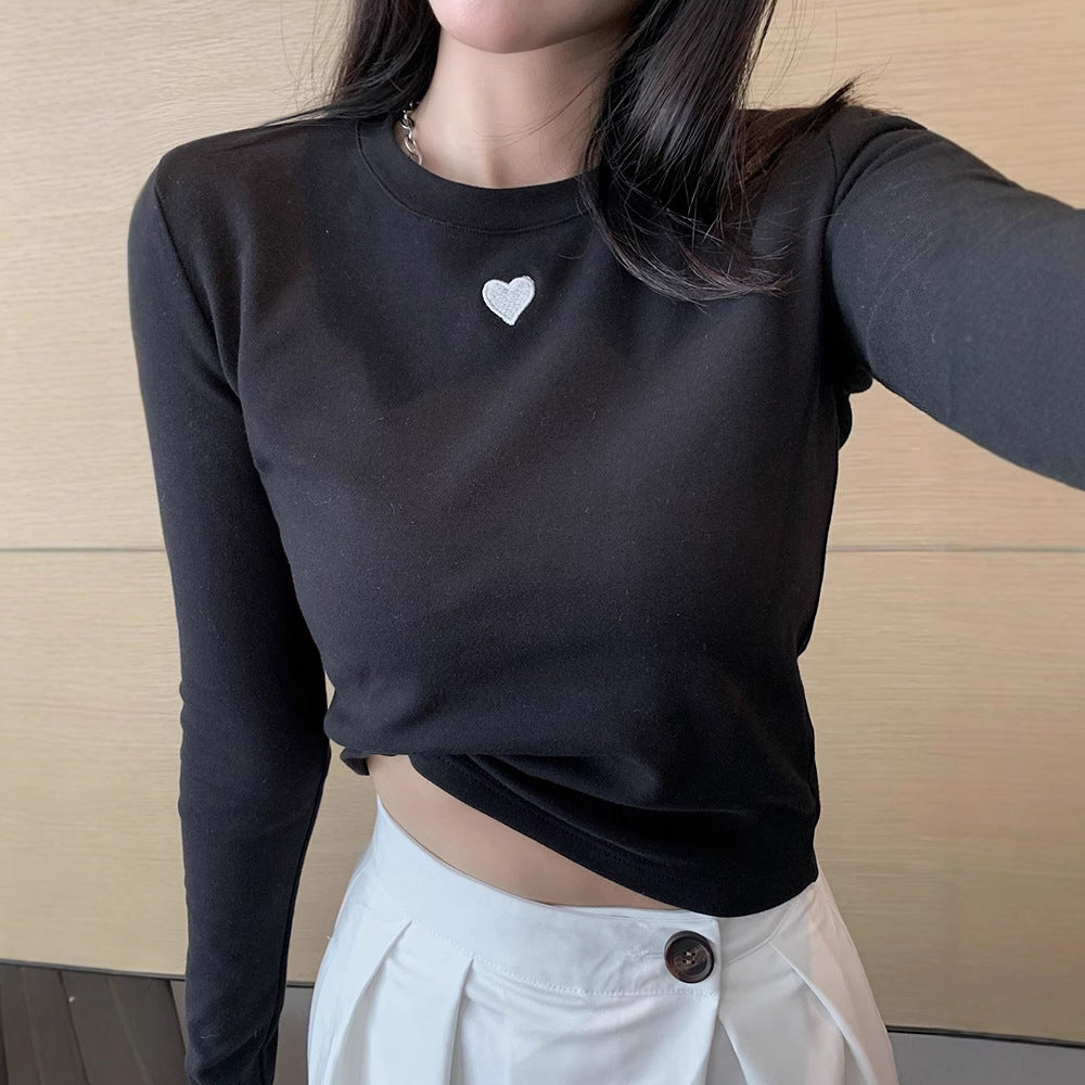 Damen langärmliges Basic-T-Shirt mit modischem Herz-Detail Drune