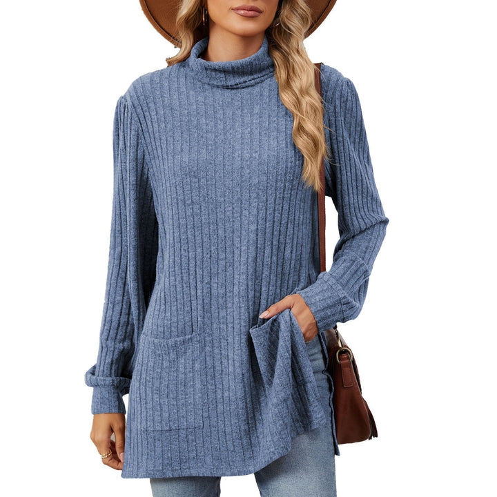 Damen elegantes Oberteil aus strukturierter Strickware mit Stehkragen und Seitentaschen Drune