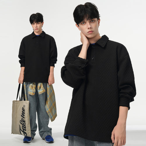 Herren Oversize-Poloshirt-Sweatshirt mit diamantstruktur, verlängertem Schnitt und Polokragen Drune