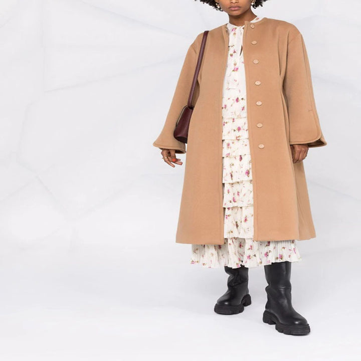 Damen Wollmix-Mantel im Kimono-Schnitt mit Bindegürtel und verdeckter Knopfleiste Drune