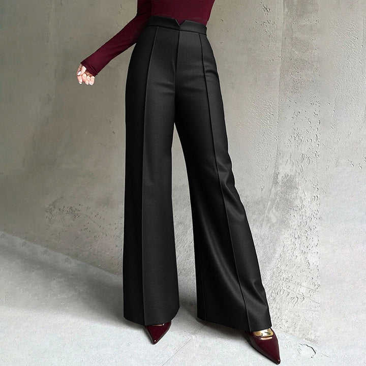 Damen elegante weite Palazzo-Hose mit Bügelfalte und hochgeschnittener Taille Drune