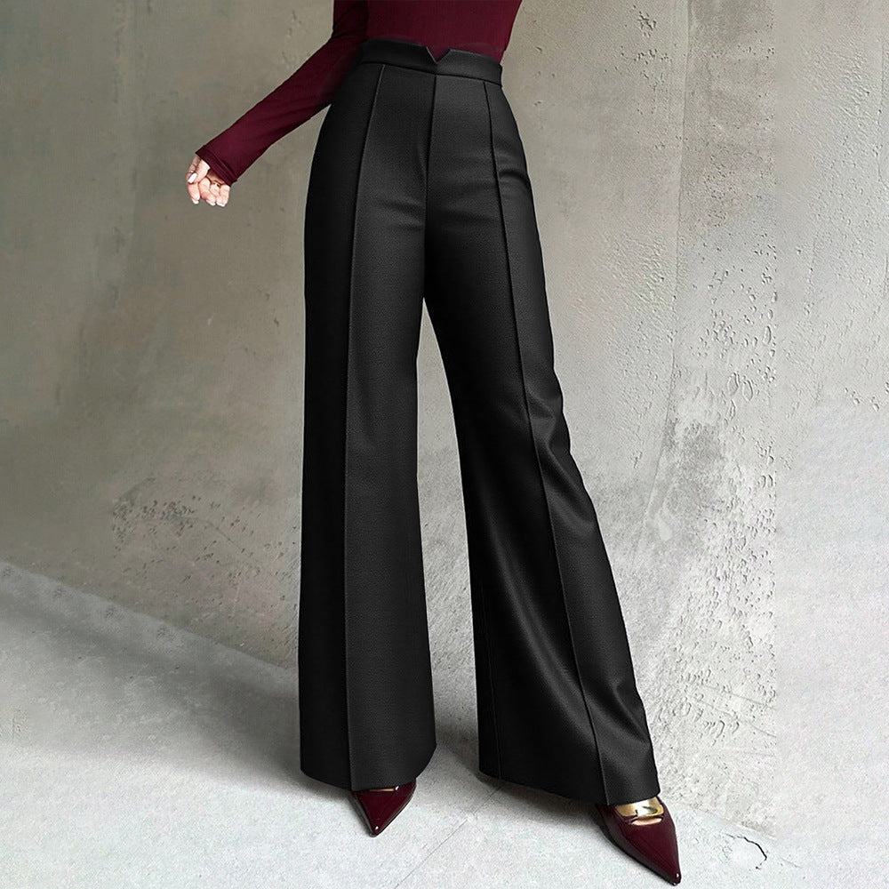 Damen hochtaillierte Palazzo-Hose mit Bügelfalte und V-förmigem Bund Drune