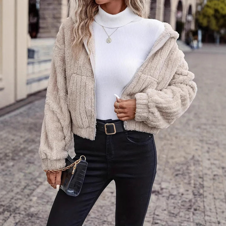 Damen weiche und stilvolle Fleecejacke mit hohem Kragen Drune