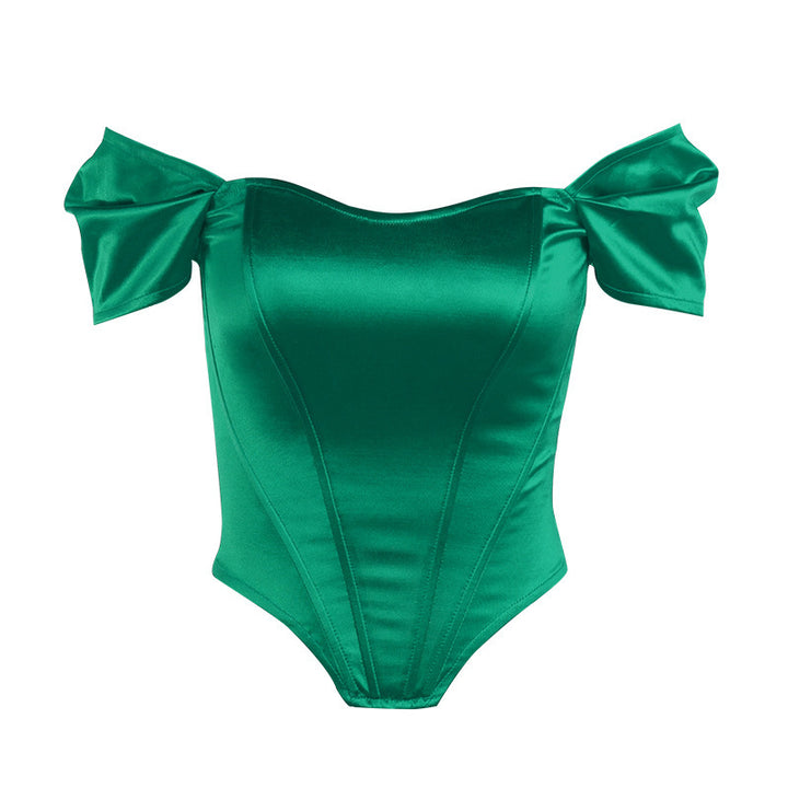 Damen elegantes Satin-Bustier mit Schulterdetails Drune