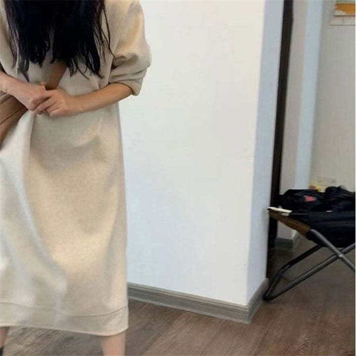 Damen Langes Oversize-Kapuzen-Sweatkleid mit Eingrifftaschen und legerer Maxi-Silhouette Drune