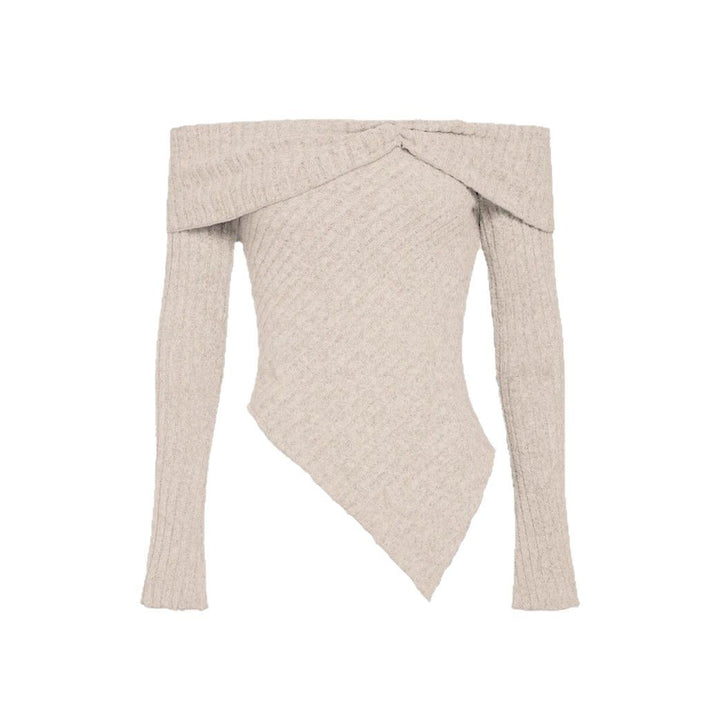 Damen Rippstrick-Oberteil mit Off-Shoulder-Ausschnitt und dekorativer Ausstattung Drune
