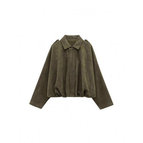 Damen modische Oversize-Jacke mit verstecktem Bund und Schulterdetails Drune