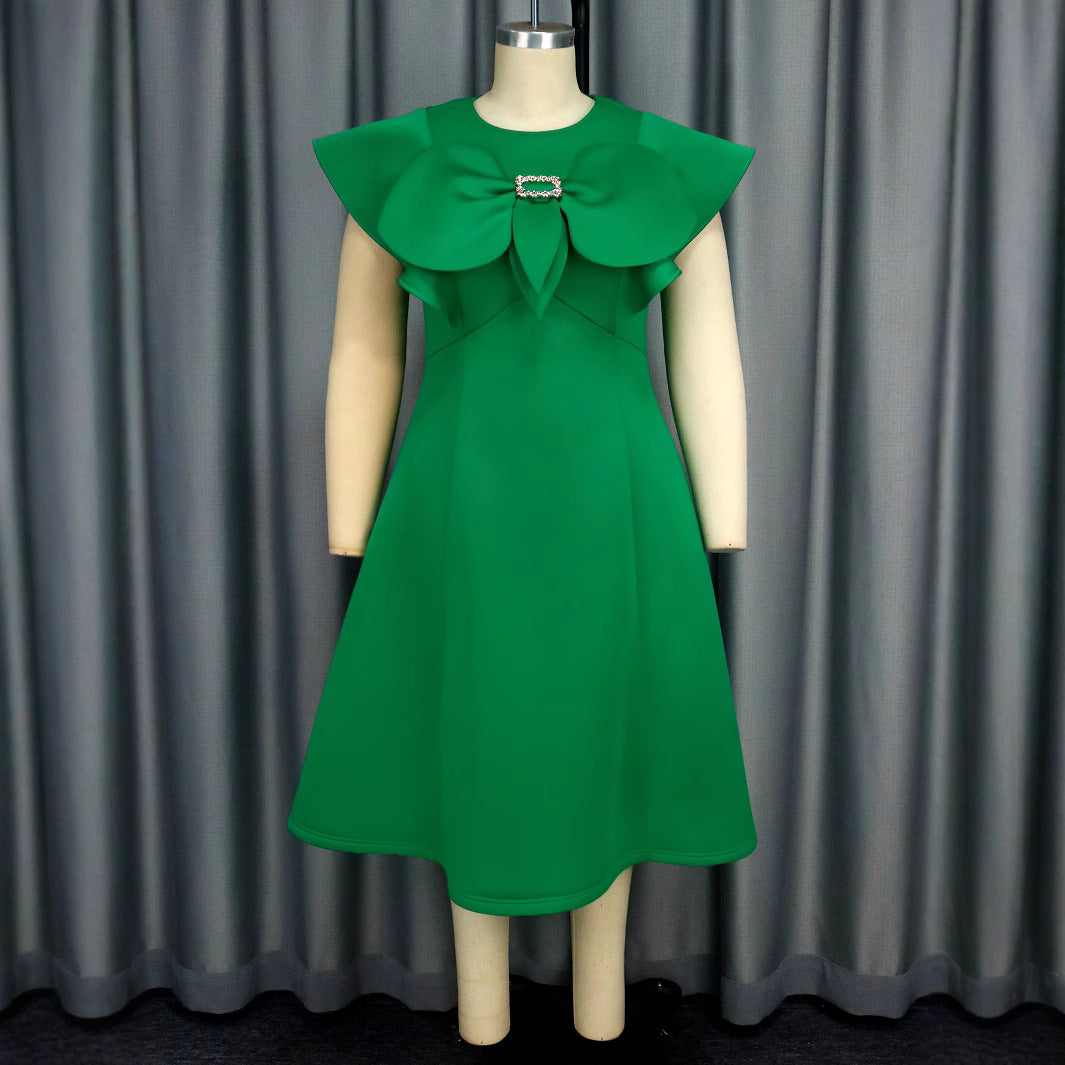 Damen elegantes Kleid mit großem Schleifen-Ausschnitt Drune