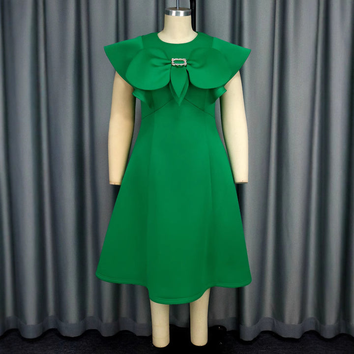 Damen elegantes Kleid mit großem Schleifen-Ausschnitt Drune
