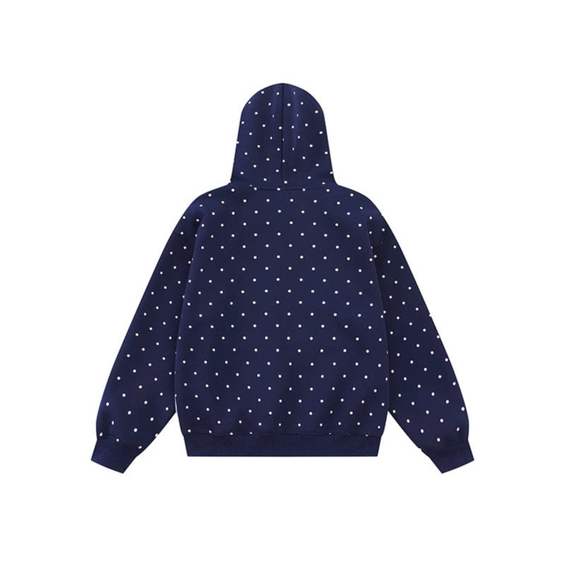 Damen Kapuzenpullover mit Knopf‑Sternapplikation, Polka‑Dot‑Allover und Kängurutasche Drune