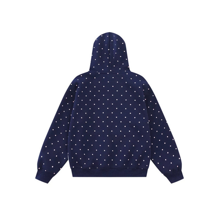 Damen Kapuzenpullover mit Knopf‑Sternapplikation, Polka‑Dot‑Allover und Kängurutasche Drune