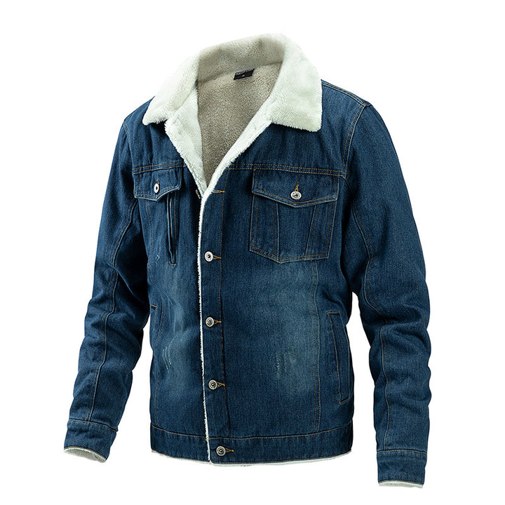 Herren Geprägte Jeansjacke mit Fleece-Innenfutter Drune