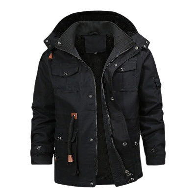 Herren Robuster Canvas-Fieldparka mit durchgehendem Teddyfutter, abnehmbarer Kapuze und Multifunktions‑Taschen Drune