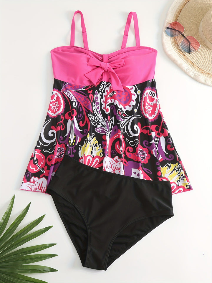 Damen Tankini Set mit verspieltem Druck und modischen Details Drune