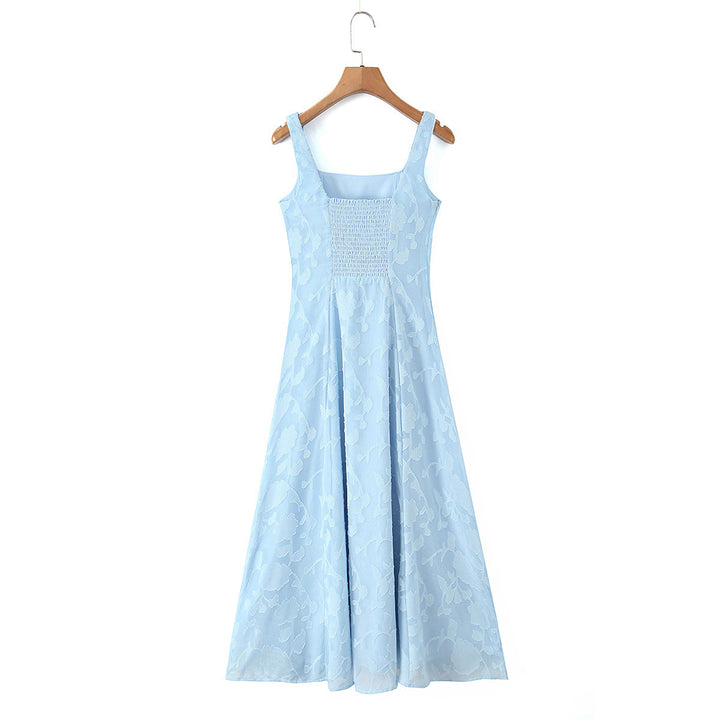 Damen Maxikleid mit floralem Reliefmuster und eleganten Trägern Drune