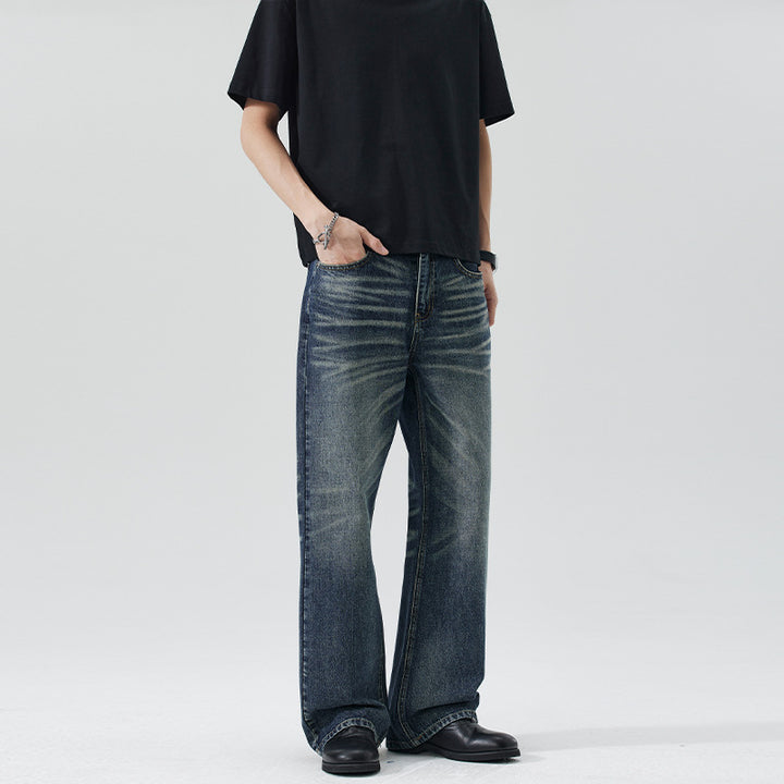 Herren Weite Flared-Jeans im Vintage-Look mit Whisker-Effekt Drune