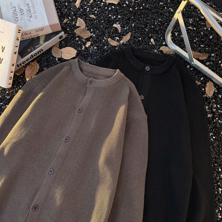 Unisex Grobgestrickte Oversize-Cardigan mit Rundhalsausschnitt und durchgehender Knopfleiste Drune