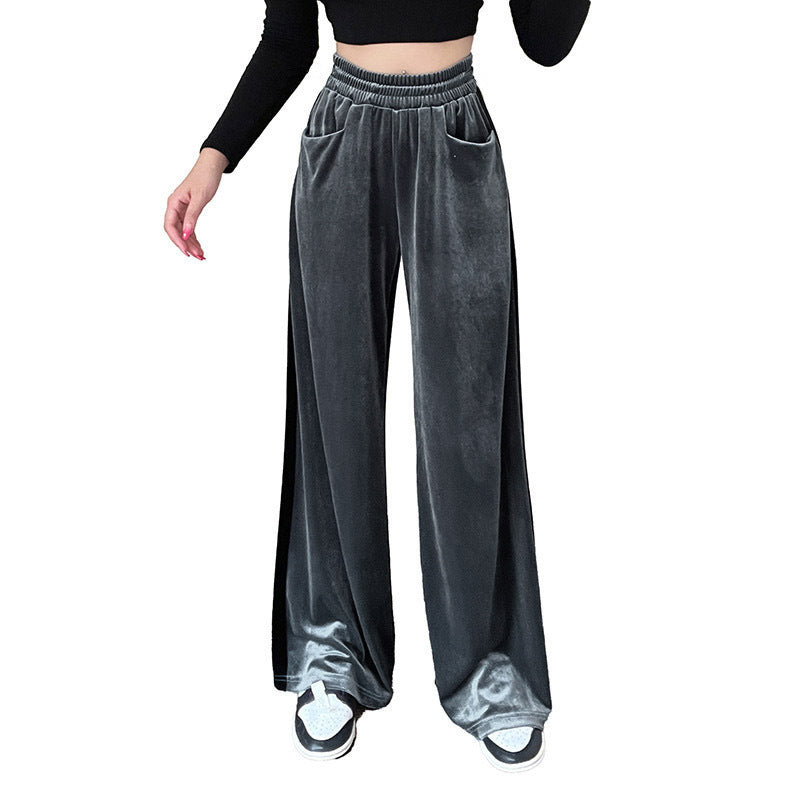 Damen Weitgeschnittene Velourhose mit elastischem Bund und praktischen Taschen Drune