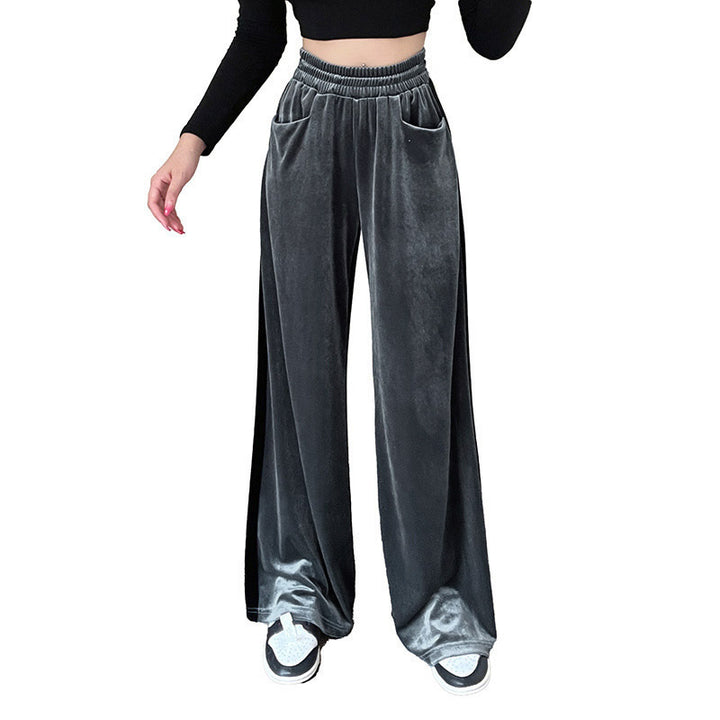 Damen Weitgeschnittene Velourhose mit elastischem Bund und praktischen Taschen Drune