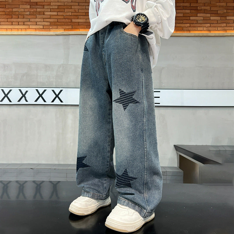 Unisex weite Jeanshose mit Sternenapplikationen Drune