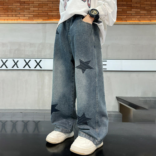 Unisex weite Jeanshose mit Sternenapplikationen Drune