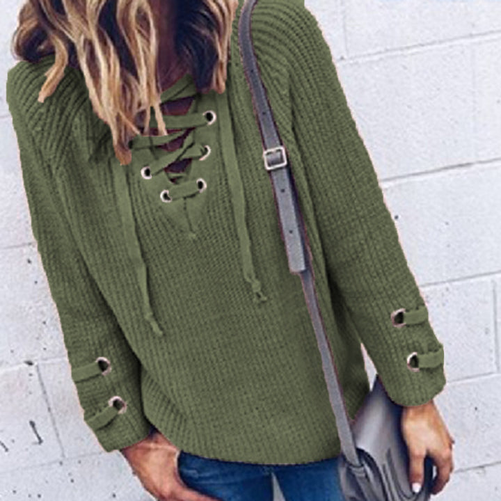 Damen Strickpullover mit Kordelzug und 3/4-Ärmeln Drune