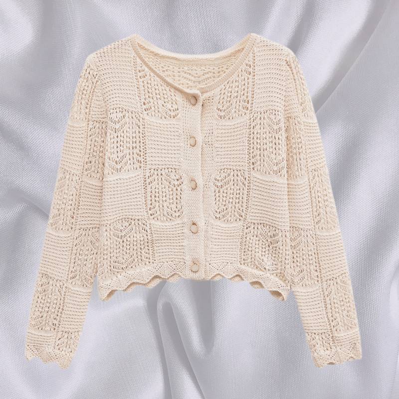 Damen Strickjacke mit filigranem Lochmuster und dekorativen Knöpfen Drune