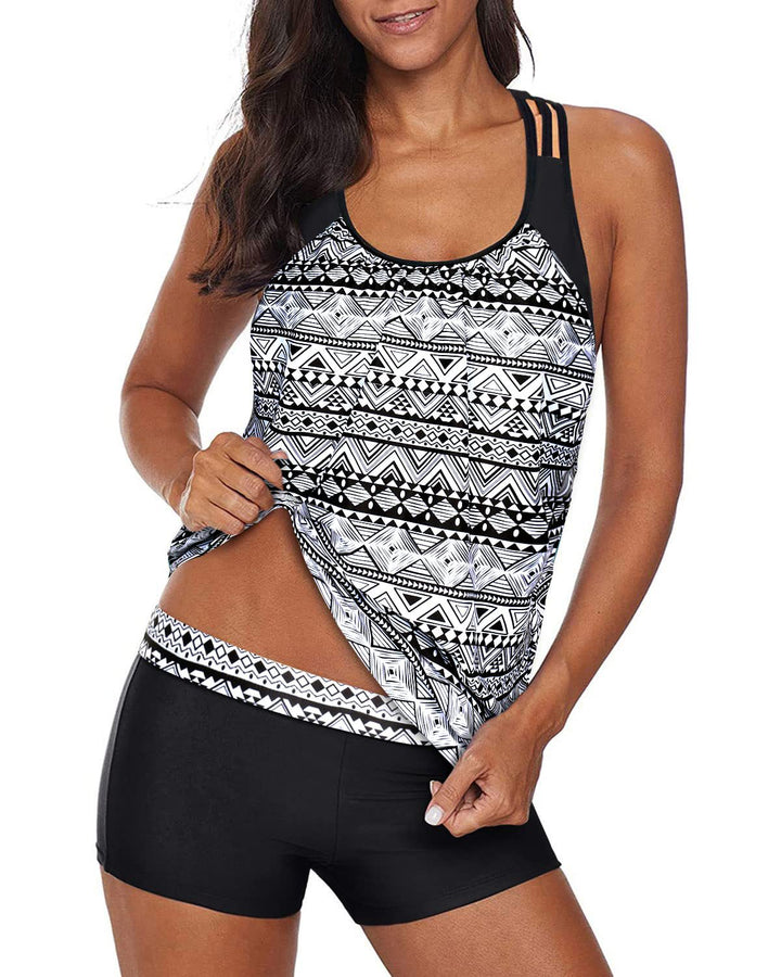 Damen Sportliches Tankini-Set mit hohen Taillenshorts und modischer Raffung Drune
