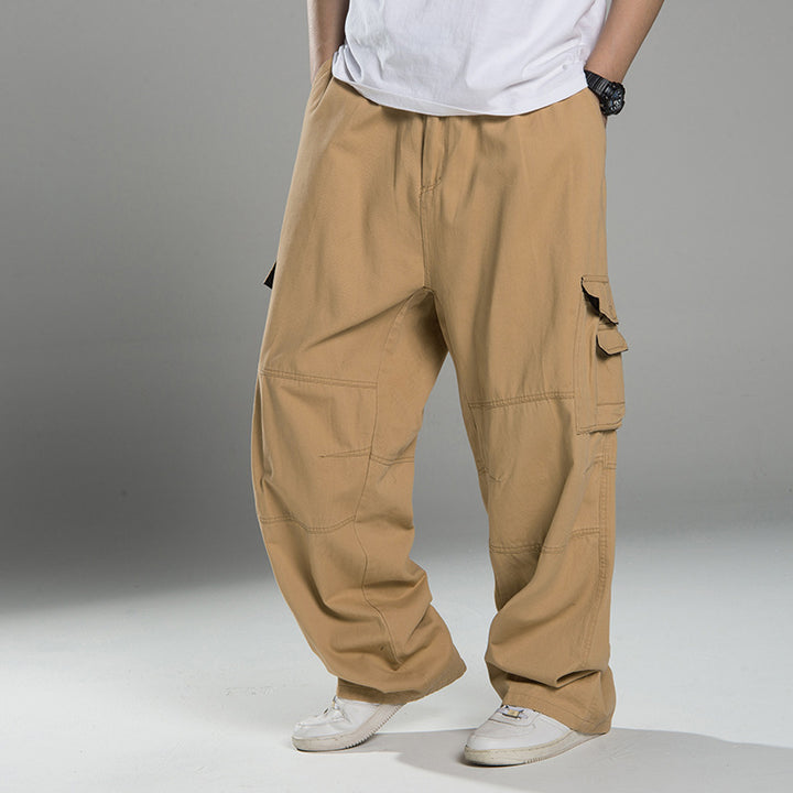 Herren Oversized Cargo-Hose mit weitem Bein, Mehrfach-Taschen und verstärkten Nähten Drune
