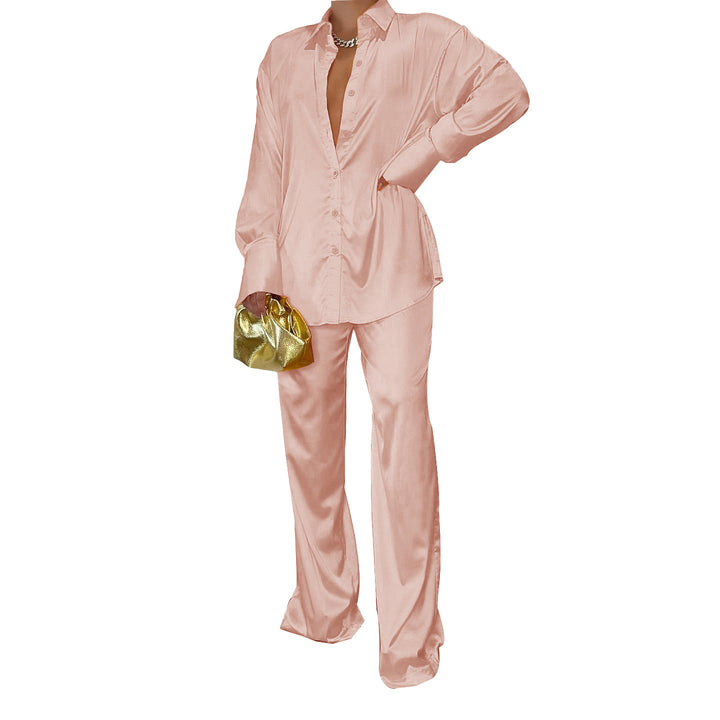 Damen Satin-Hemd und Palazzo-Hose Lounge-Set Drune