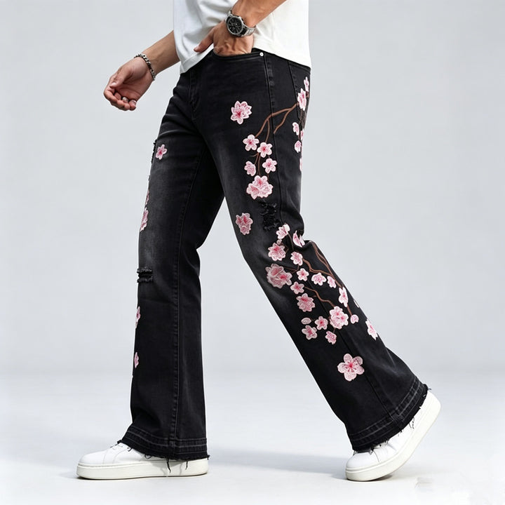 Herren Jeans mit floralen Stickereien Drune