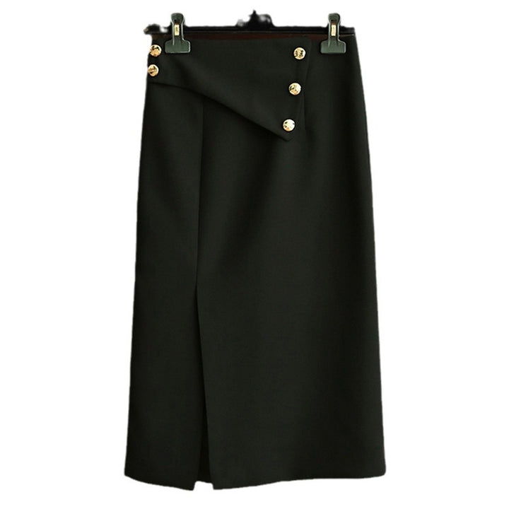 Damen Eleganter Midirock mit asymmetrischem Schnitt und Goldknöpfen Drune