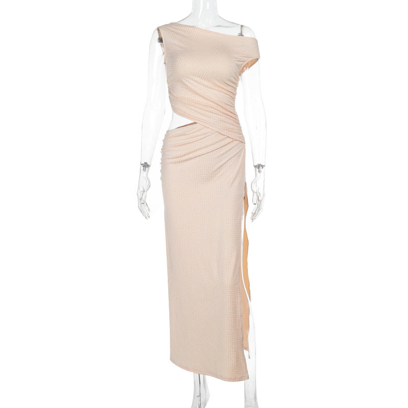 Damen Elegantes Maxikleid mit asymmetrischem Schnitt und Drapierungsdetails Drune